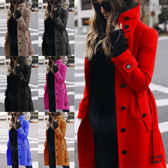Woolen Coat Slim Fit Cardigan Large Coat Long Sleeve Single Breasted Stand Collar Woolen Coat