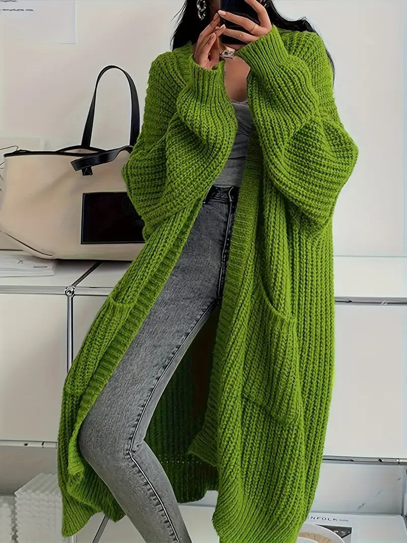 And Lazy Style Long Cardigan Sweater For Women, Loose And Versatile, Long Sleeve Knitted Cardigan.