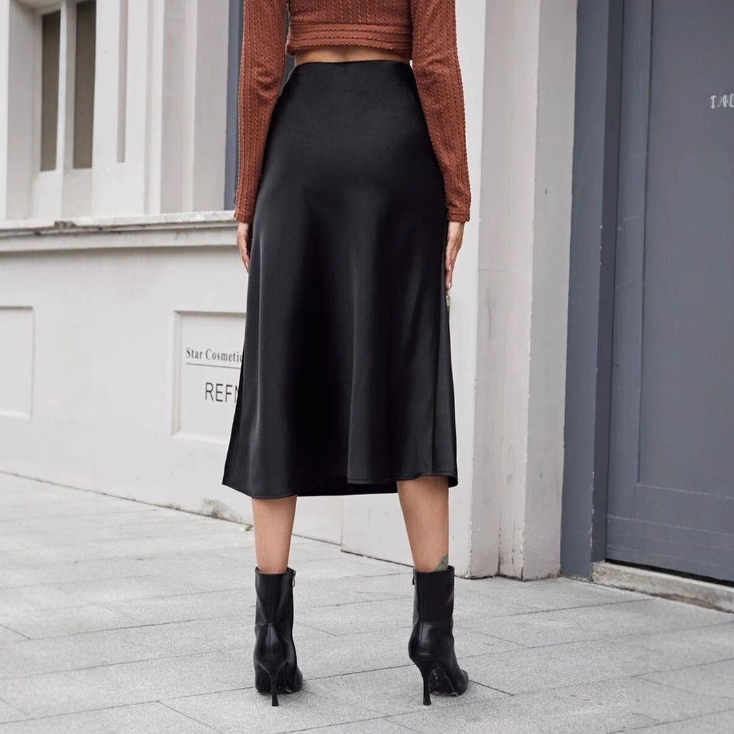 High-waist Satin Midi Skirt Spring Women