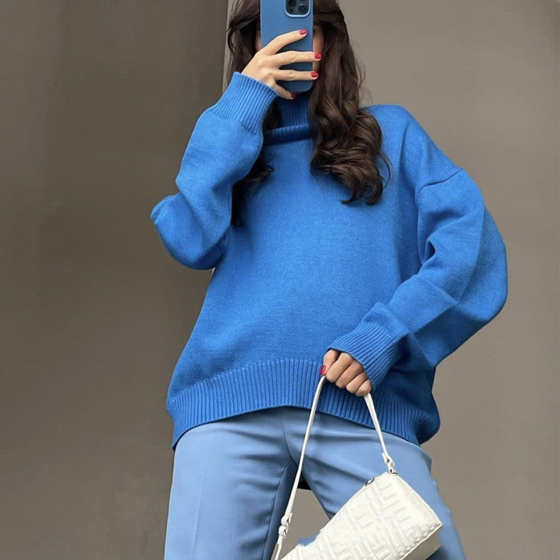 High Collar Loose Knitted Top Sweaters Clothing