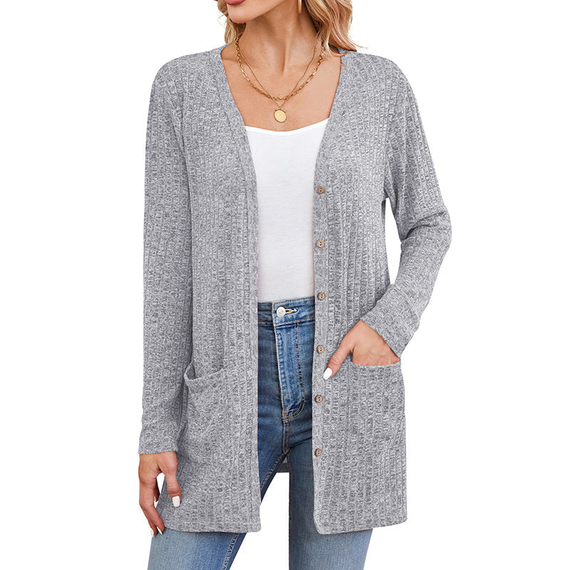 Fall Clothing Sunken Stripe Solid Color Long Sleeve Sweater