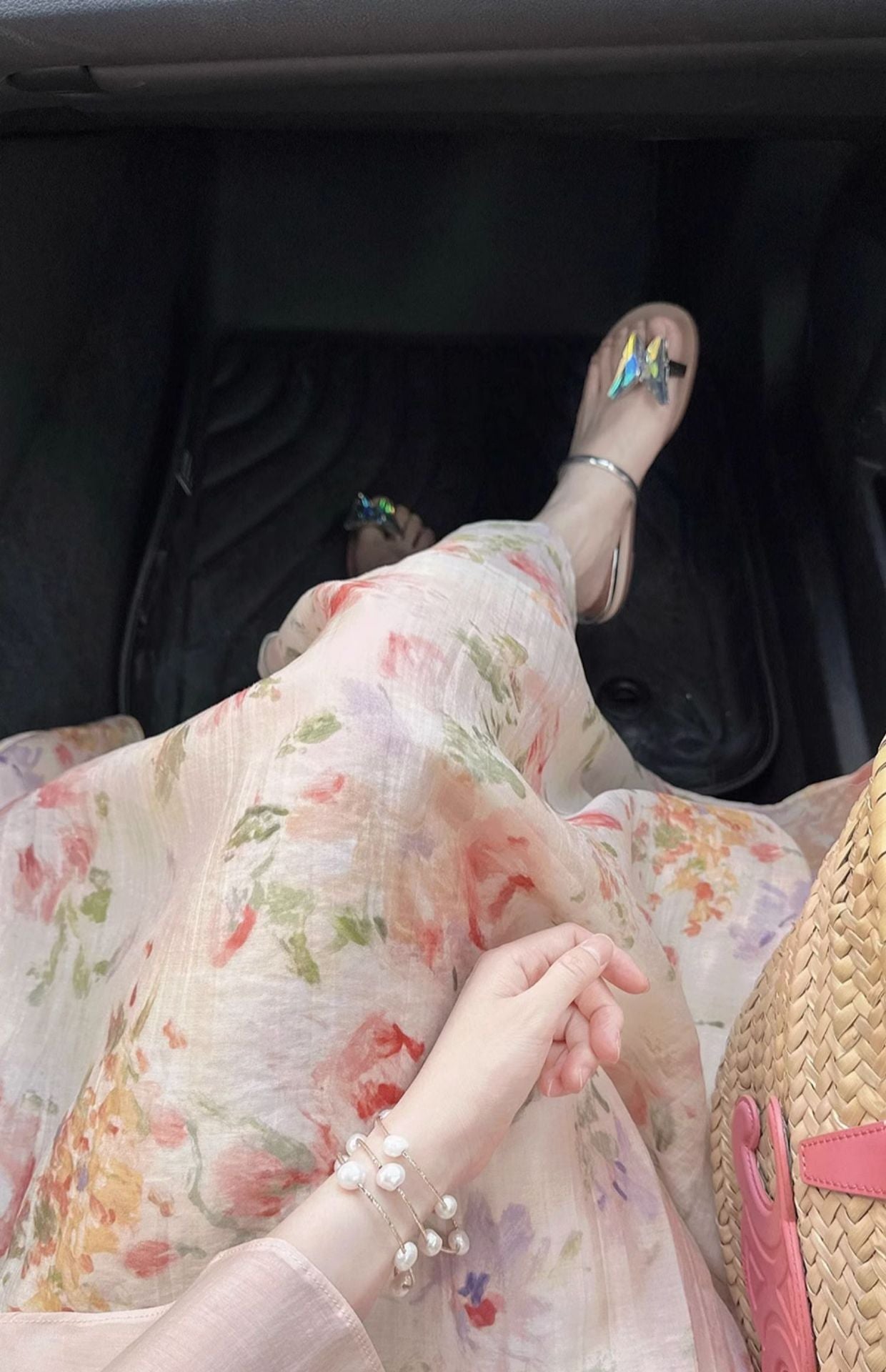 French-style Vintage Floral Sling Dress Cardigan