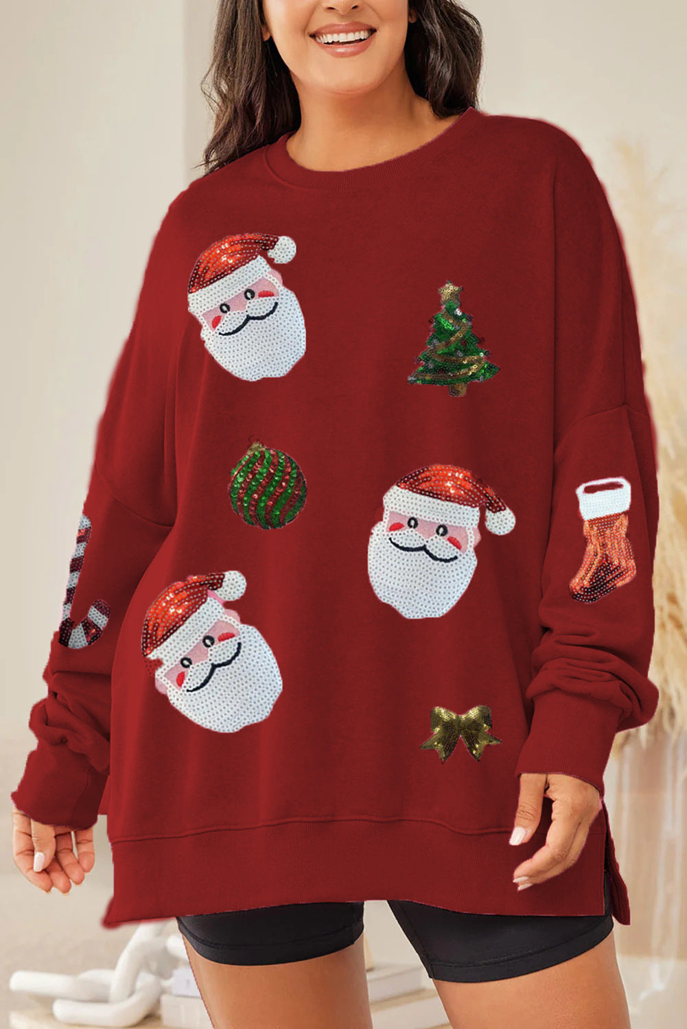 Christmas Sequined Top Loose Casual Long Sleeves Sweater