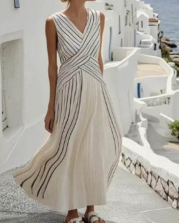 Casual Cross-striped Sleeveless Dress