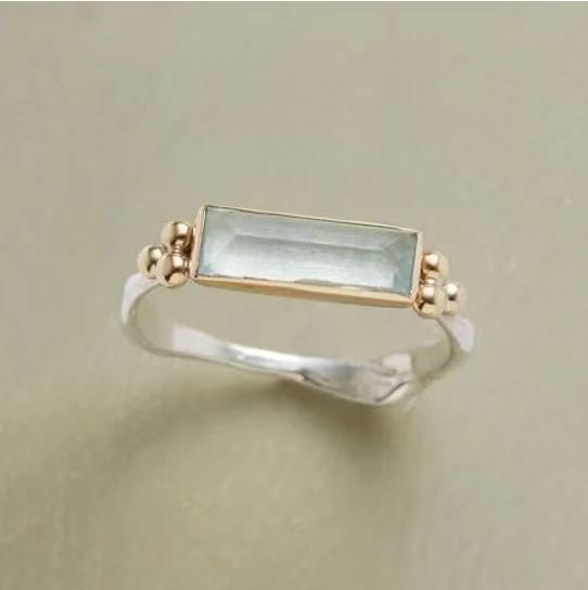 Geometric Quadrilateral Diamond-Encrusted Ring