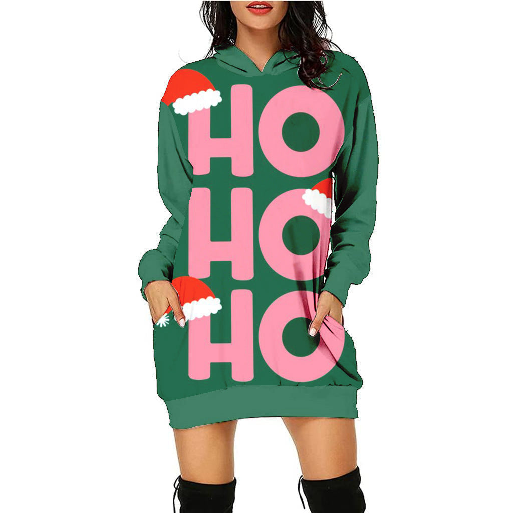 Casual Printing Christmas Holiday Party Sweater Dress