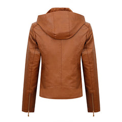 Plush Thickened Hooded Coat Slim Zipper Leather Jacket With Pockets Long Sleeve Outwear Tops For Womens Clothing