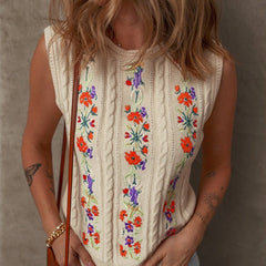 Floral Embroidered Knitted Vest For Niche Retro Outerwear Sleeveless Top For Women