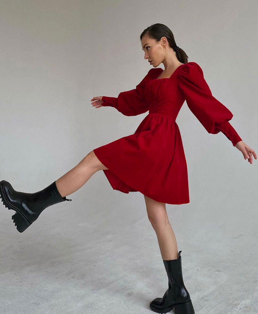 Velvet Red Cocktail Dress A-line Skirt