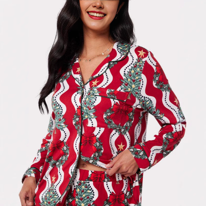 Christmas Printed Long-sleeved Trousers Ladies Home Leisure Suit