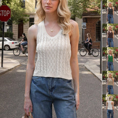 V-neck Tank Vest Casual Knitted Solid Color Tops