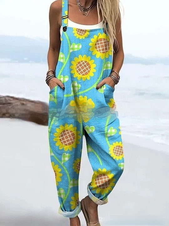 Floral Element Print Casual Jumpsuit