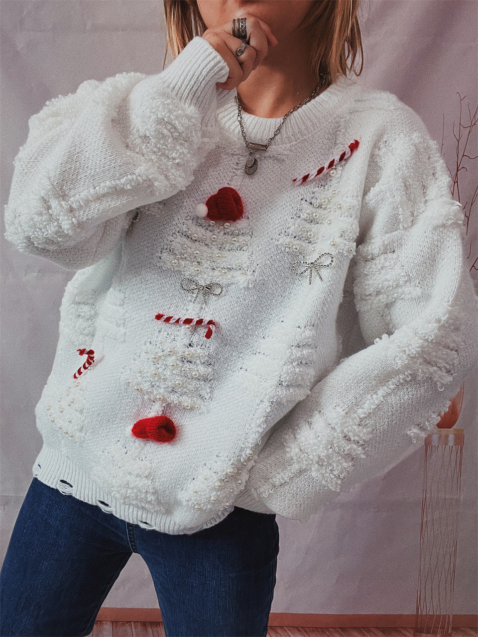 Handmade Pearl Christmas Theme Sweater