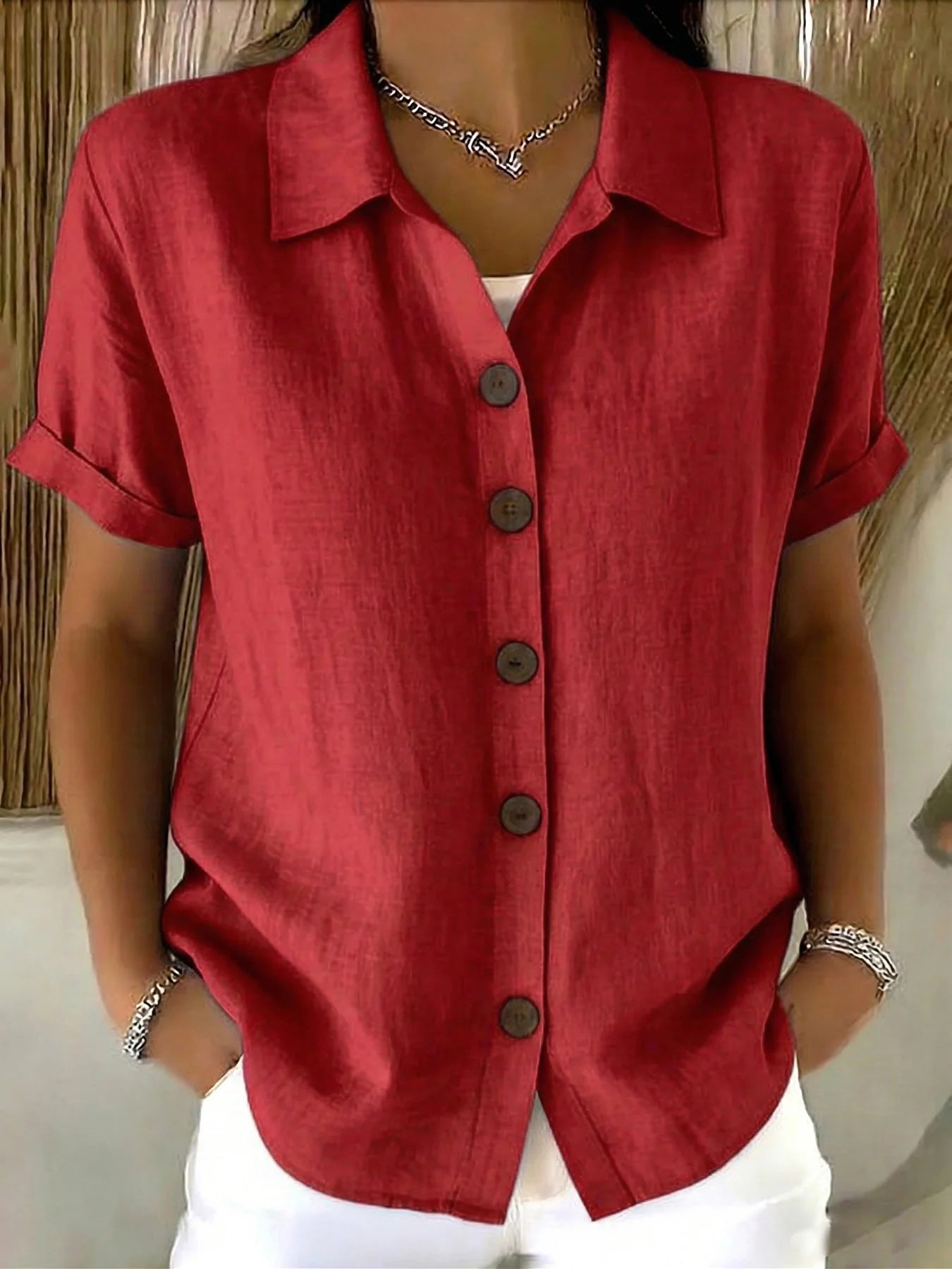 Lapel-button Long-sleeve Shirt
