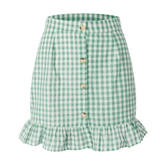Plaid Lotus Leaf Skirt High Waist