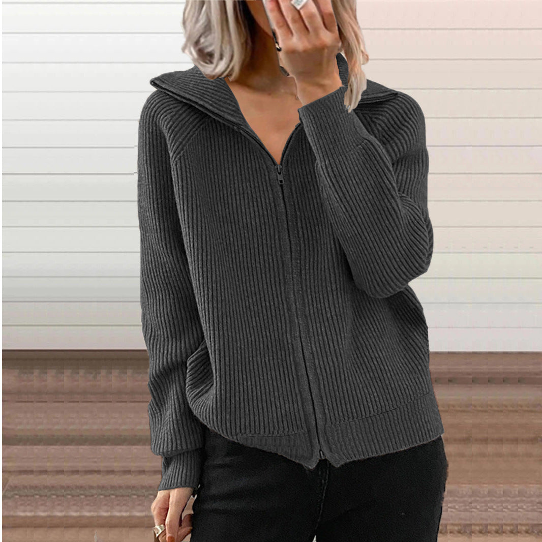 Europe And America Stripe Casual Loose Knitwear Coat Women