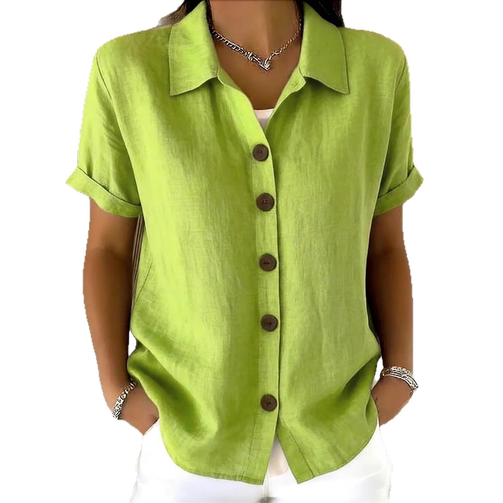 Lapel-button Long-sleeve Shirt