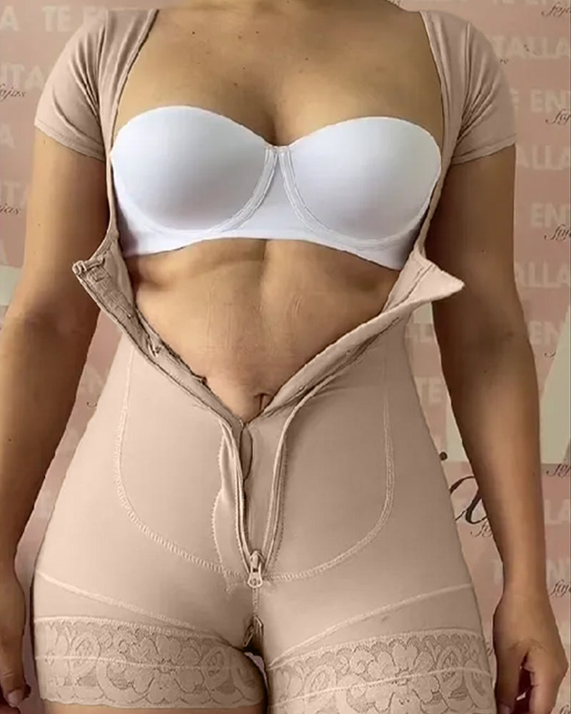 Short Sleeve Tummy Control Fajas Shapewear With Zipper