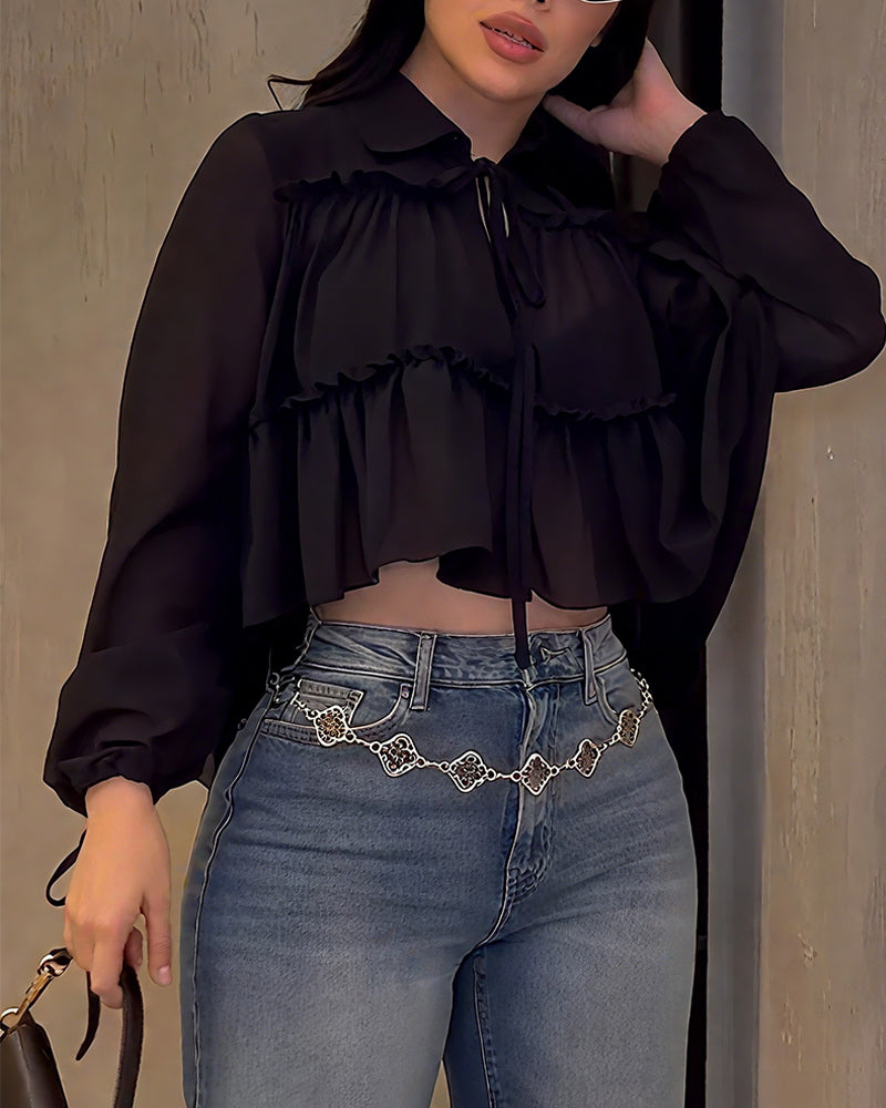 Chiffon Ruffle Long Sleeve Shirt