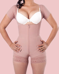 Short Sleeve Tummy Control Fajas Shapewear With Zipper