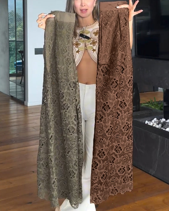 See Through Lace Slim Straight Leg Pants