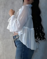Chiffon Ruffle Long Sleeve Shirt
