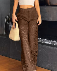 See Through Lace Slim Straight Leg Pants