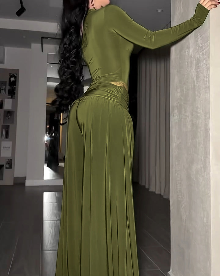Long-Sleeved Wide-Leg Slim Fit Two-Piece Set