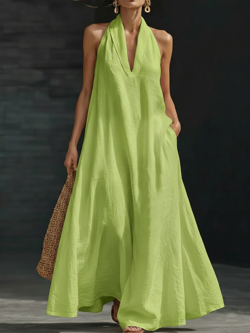 Casual Solid Color V-Neck Dress