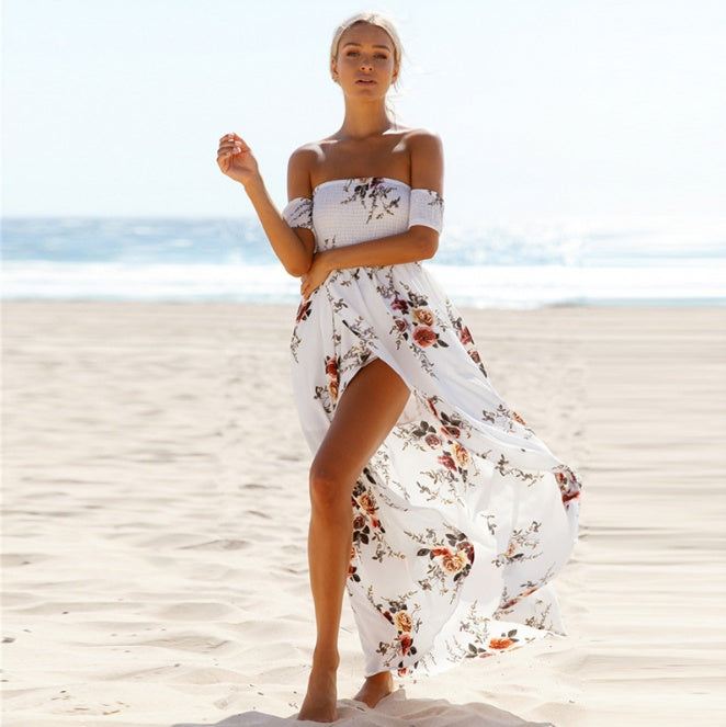 Boho style long dress Off shoulder beach dresses