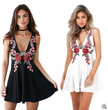 Vintage Embroidered Deep V Dress