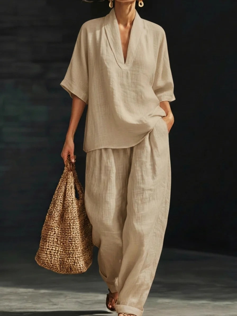 Casual Simple Linen Two-Piece Set