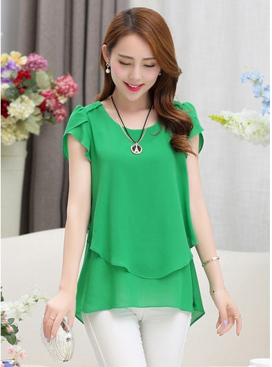 Blouse Loose Shirt O-Neck Chiffon Blouse Female Short Sleeve Blouse Plus Size 5XL Shirts Tops