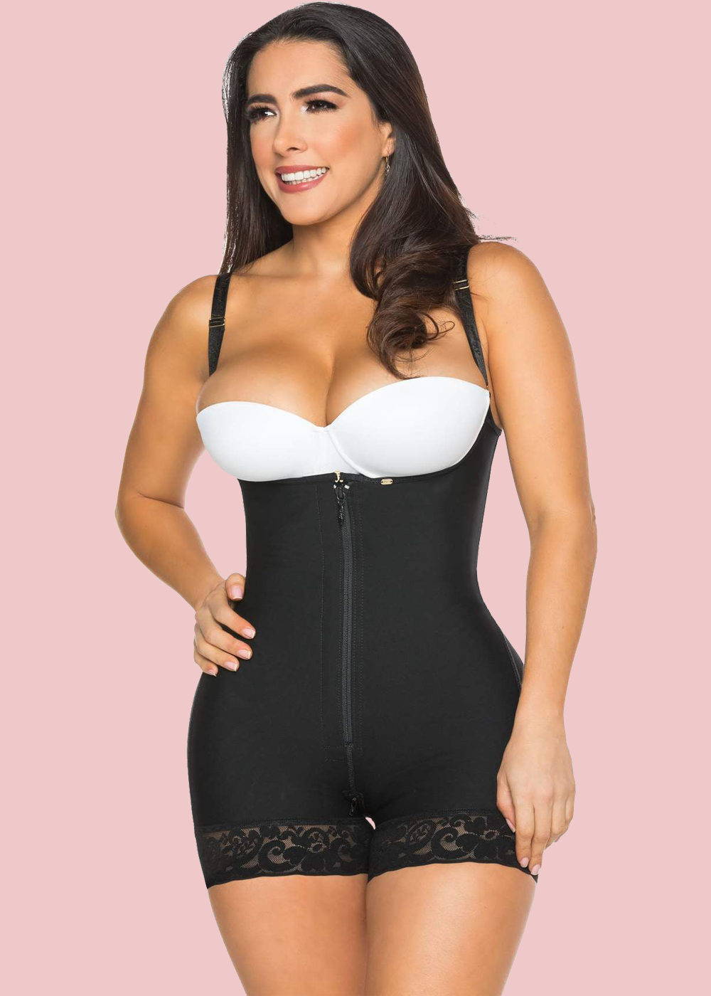Zipper Open Bust Lace Panties Shapewear For Women