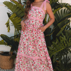Floral Lace Tied Strap Empire Waist Maxi Dress