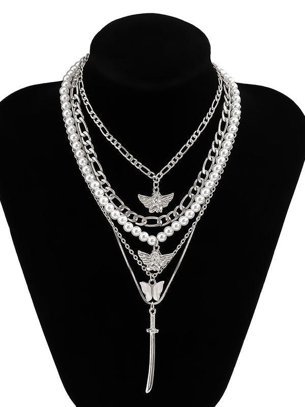Retro Street Shooting Butterfly Punk Multi-Element Suit Necklace