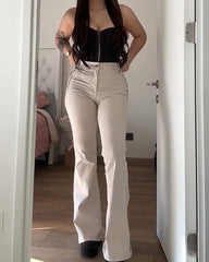 Side Braid Flare Jeans