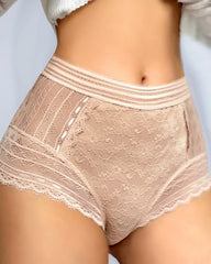 High Waist Hollow Out Sheer Floral Lace Comfortable Briefs Underwear