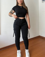 Slim Fit Flap Pockets High Stretch Skinny Jeans