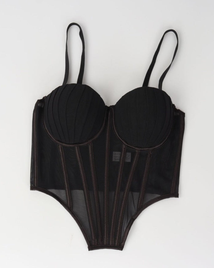 Sheer Mesh Suspender Corset Top