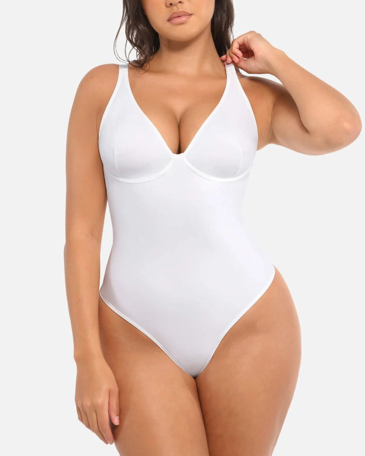 V-Neck Slimming Thong Shapewear Bodysuit