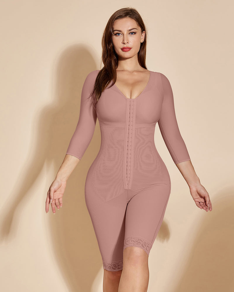 Post-Surgery Double Compression Garments Faja With Sleeves & Bra Tummy Control Shapewear Slimming Fajas Lace Body Shaper
