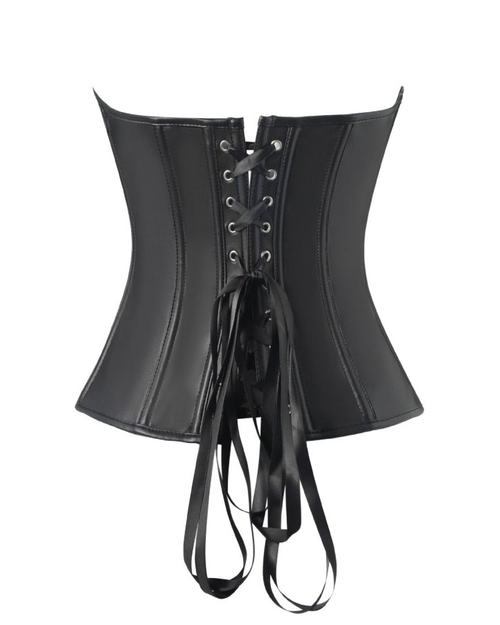 Front Zipper Tummy-Control Leather Corset Top