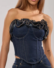 Wavy Ruffle Top For Demin Corset With Zipper (Pre-sale)