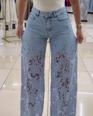 New See Through Lace Slim Straight Leg Jeans