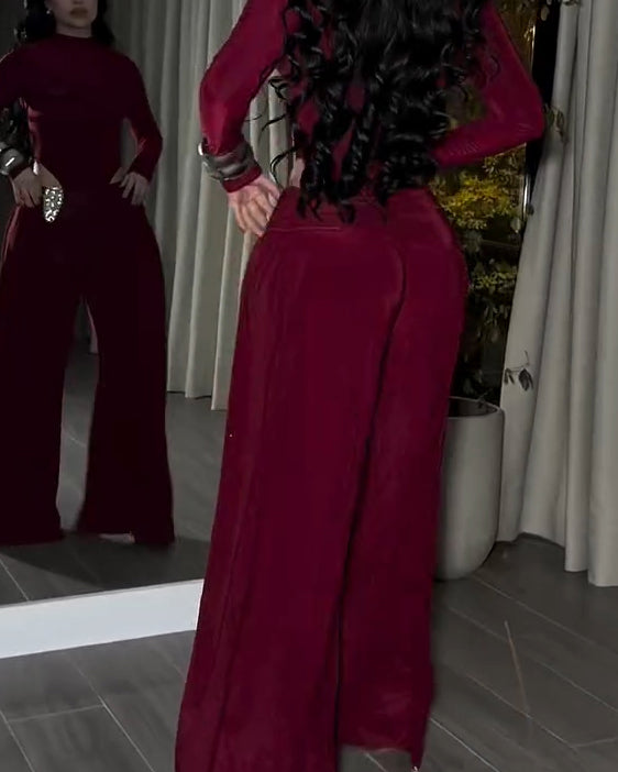 Long-Sleeved Wide-Leg Slim Fit Two-Piece Set