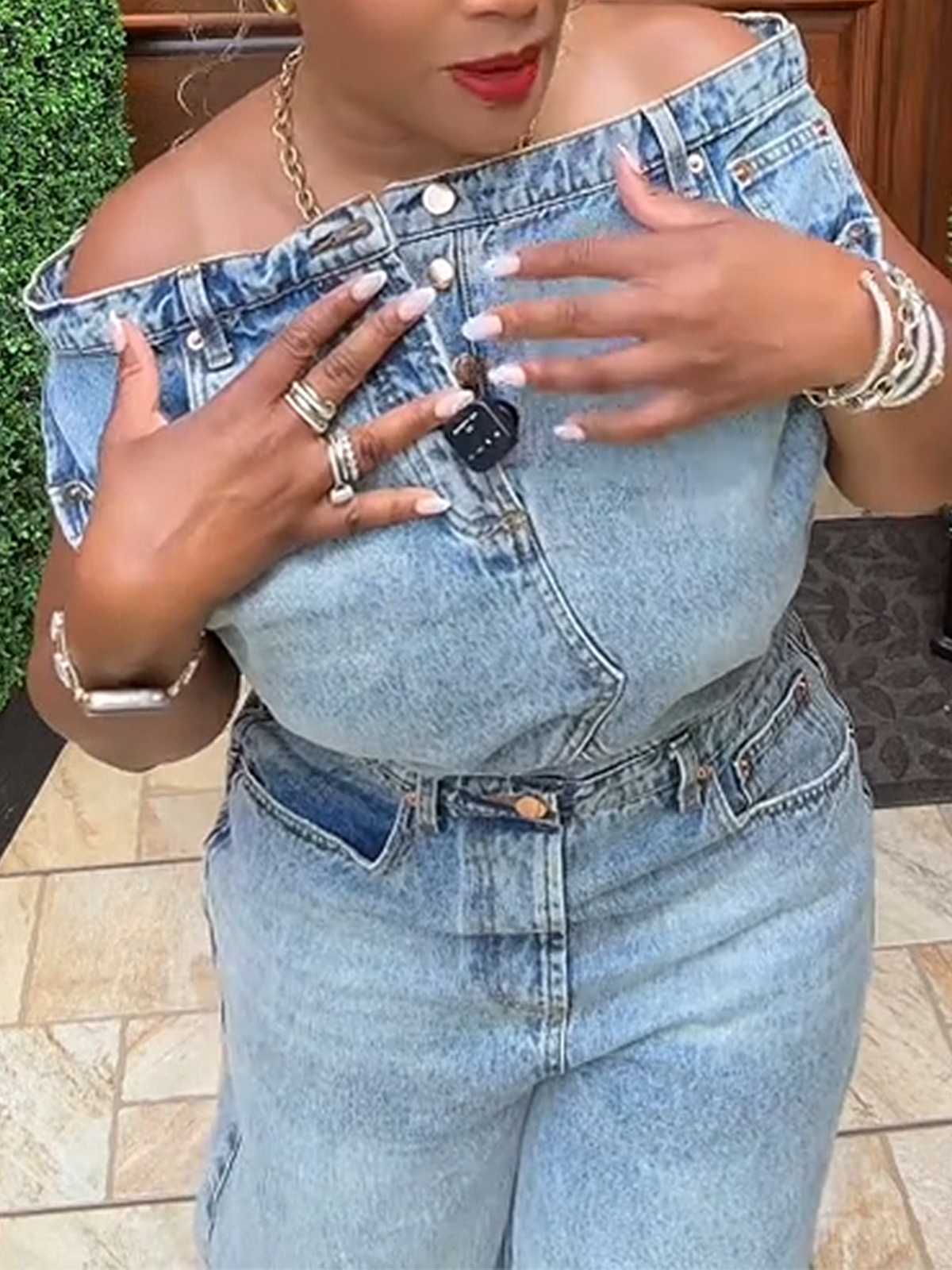 Designer Patchwork Denim Jumpsuit