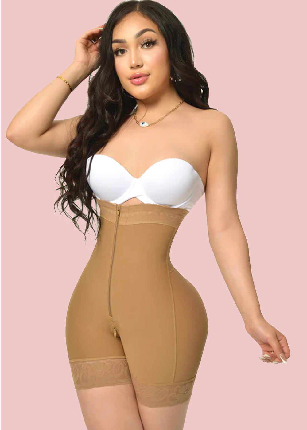 Double Compression Shapewear Open Bust Tummy Control with Zipper