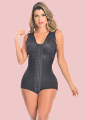 Black Body With Adjustable Front Closure Lace Body Shaper