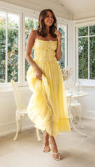 Suspender Spaghetti Strap Long Dresses With Bow Pleat Design Sweet Bow Beach Dress For Womens Clothing
